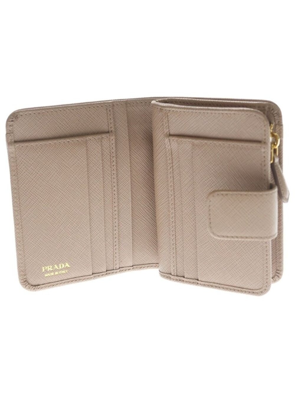 Prada Saffiano Compact Wallet Bifold Coin Case Leather Pink Beige Gold - Picture 4 of 6